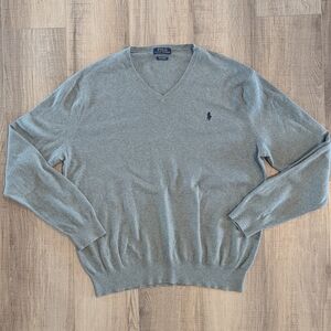 Polo Ralph Lauren Men’s Gray Pima Cotton V-Neck Sweater XL Pony Logo Knit